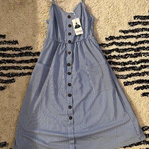 Blue & White Striped Spaghetti Strap Dress